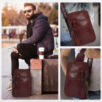 Unisex Premium Crossbody Leather Vintage Bag Burgundy * - Image 2