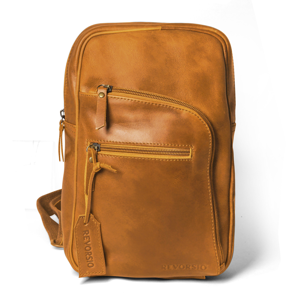 Unisex Premium Crossbody Leather Vintage Bag Mustard Yellow - REVORSIO