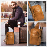 Unisex Premium Crossbody Leather Vintage Bag Mustard Yellow - Image 2
