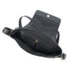 Premium Cowhide Leather Unisex Shoulder Bag Messenger Bag Black Red - Image 8