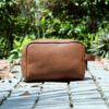 Premium Genuine Leather Wash Bag Large Tan