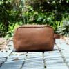 Premium Genuine Leather Wash Bag Large Tan