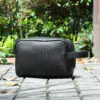 Premium Genuine Leather Wash toiletry Bag Large Black
