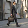 Men’s Slim Leather Laptop Briefcase with Shoulder Strap Black - Image 11