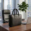 Men’s Slim Leather Laptop Briefcase with Shoulder Strap Black - Image 12